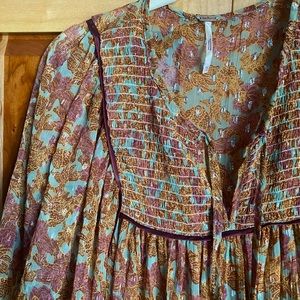 Free People FREE SWINGING Floral Boho Long Sleeve Tiered Mini Babydoll Dress XS